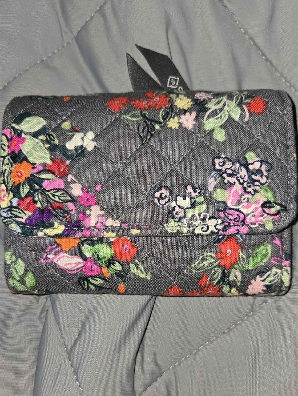 Vera Bradley Hope Blooms Riley Wallet in a gray quilted floral pattern NWOT